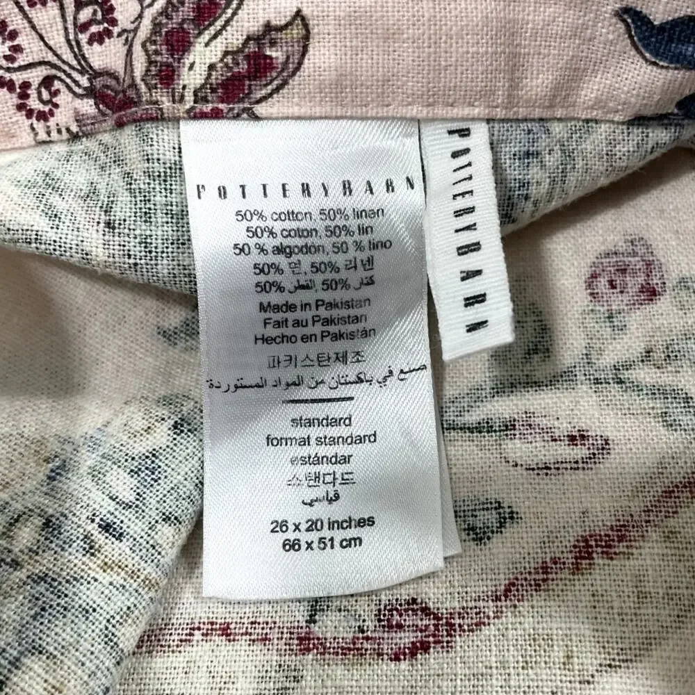 Pottery Barn Laurel Palampore Linen Cotton Standard  Sham Blush Multi 26x20